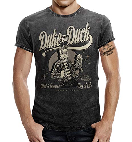 Rockabilly Greaser T-Shirt im Washed Jeans Look: Duke The Duck XL von Gasoline Bandit