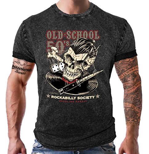 Rockabilly Greaser T-Shirt im Washed Jeans Look: Oldschool Fifties 50s L von Gasoline Bandit