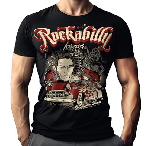 Rockabilly Rock' Roll Herren T-Shirt: Rockabilly Forever - Originaldesign by David Vicente - Big Size Print von Gasoline Bandit