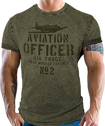 US Army T-Shirt Vintage Washed Jeans Look Aviation Officer Air Force von Gasoline Bandit