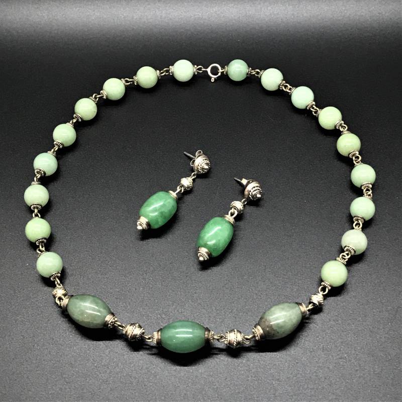 Handmade Sterling Silber Jade Halskette Und Ohrringe Set von GaspriAtelier