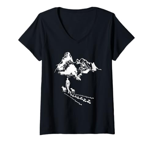 Damen Berge Hund Wandern Gassi für Hundebesitzer T-Shirt mit V-Ausschnitt Damen Berge Hund Wandern Gassi für Hundebesitzer T-Shirt mit V-Ausschnitt von Gassi Hunde Wandern T-Shirts
