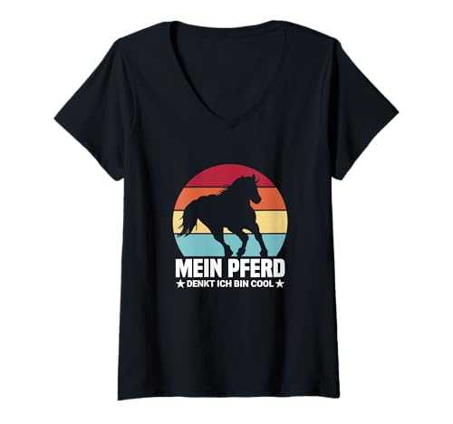 Damen Mein Pferd Denkt Ich Bin Cool Pferdegeburtstag Lustig Reiter T-Shirt mit V-Ausschnitt Damen Mein Pferd Denkt Ich Bin Cool Pferdegeburtstag Lustig Reiter T-Shirt mit V-Ausschnitt von Gastgeschenke Pferdegeburtstag & Pferde Gadgets