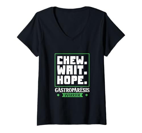 Damen Kauen. Warten. Hoffen. - Gastroparese T-Shirt mit V-Ausschnitt von Gastroparese Awareness Designs