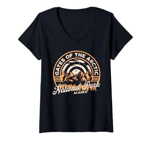 Damen Tore des Arktischen Nationalparks T-Shirt mit V-Ausschnitt Damen Tore des Arktischen Nationalparks T-Shirt mit V-Ausschnitt von Gates Of The Arctic National Park Alaska USA Retro