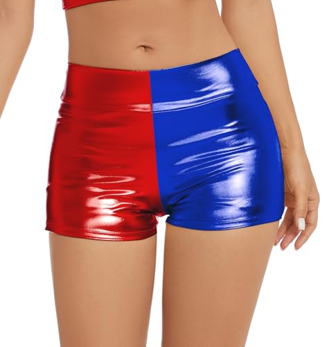 Gatielzana Damen Metallic Rave Booty Shorts Glänzend Hohe Taille Hose für Tanzfestival, Rotblau, Klein Gatielzana Damen Metallic Rave Booty Shorts Glänzend Hohe Taille Hose für Tanzfestival, Rotblau, Klein von Gatielzana