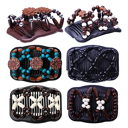 Gativs Haarkamm Elastisch Perlen 6 Stück Perlen Haarkämme Afrikanische Haarspange Stretch Dehnbar Kamm Doppel Clips Haarkamm Elastische Comb Perlen Doppel Haarkamm Damen Haarspange Dehnbar von Gativs