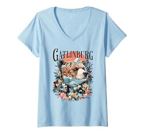 Damen Gatlinburg T-Shirt mit V-Ausschnitt Damen Gatlinburg T-Shirt mit V-Ausschnitt von Gatlinburg Tennessee USA Outdoor Vintage