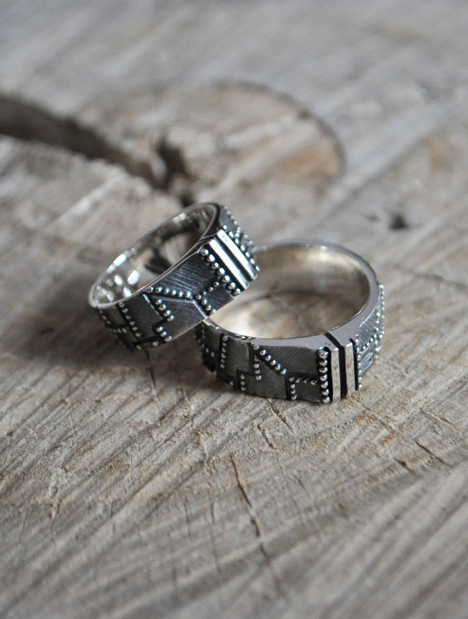 Geek Ehering Set Silber "Repeterendum" | Cyberpunk Steampunk Alternatives Ungewöhnliches Trauring von GatoJewel