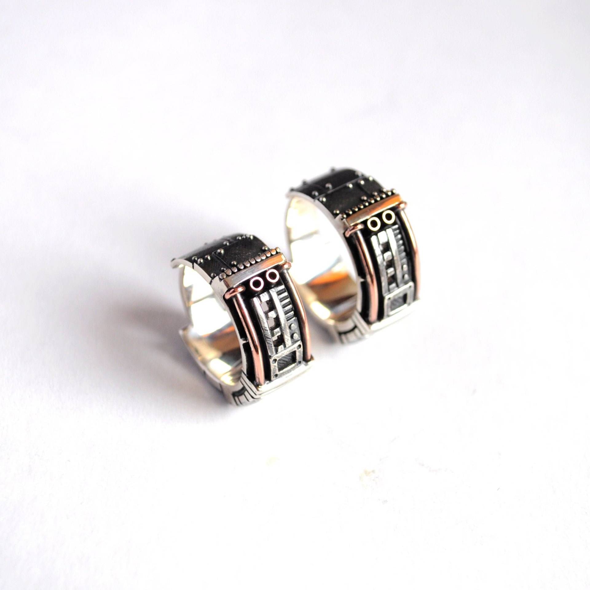 steampunk Trauring-Set "Sustentorum" | Trauringe Gemischte Metalle Eheringe Silber Ausgefallene Nach Maß von GatoJewel