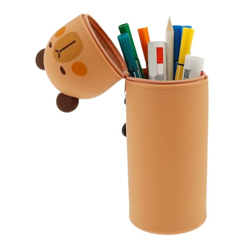 Gatphy 2-In-1 Federmäppchen Silikon Bär, Mäppchen Silikon Weichem Capibara mit Reißverschluss Faltbarer Sockel, Cartoon-Stifthalter, Capibara Mäppchen Große Kapazität(Capibara) von Gatphy
