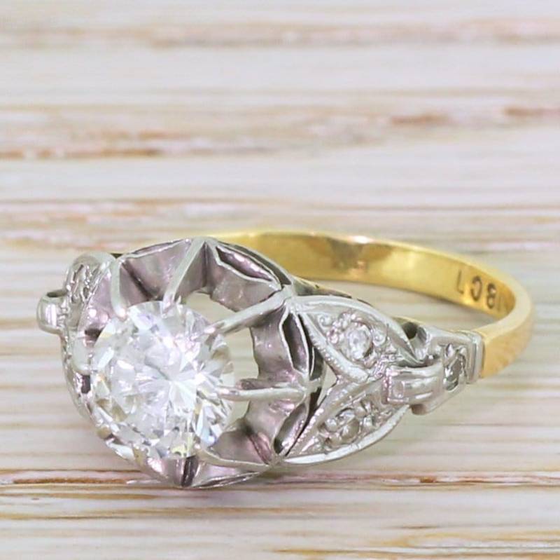 Mid Century 0.86 Karat Diamant Verlobungsring Übergangsschliff, Um 1950 Mid Century 0.86 Karat Diamant Verlobungsring Übergangsschliff, Um 1950 von GatsbyJewels