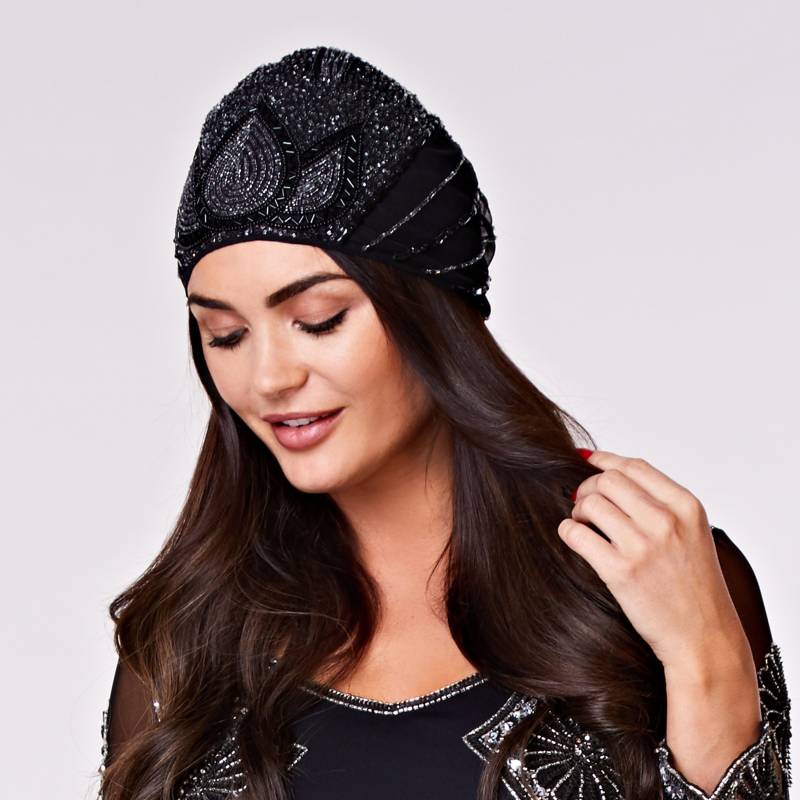 Beatrice Black Hand Verzierte Kopfschmuck Cap Turban Charleston Great Gatsby Flapper Vintage Inspiriert 20Er Jahre Downton Abtei Art Deco Sprechblase von Gatsbylady