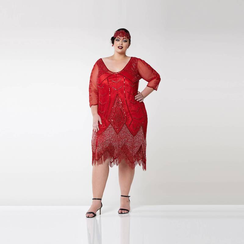 Plus Size Scarlet Red Flapper Kleid Mit Ärmeln Slip Inklusive 20Er Jahre Inspiriert Great Gatsby Art Deco Charleston Brautjungfer Downton Abtei von Gatsbylady