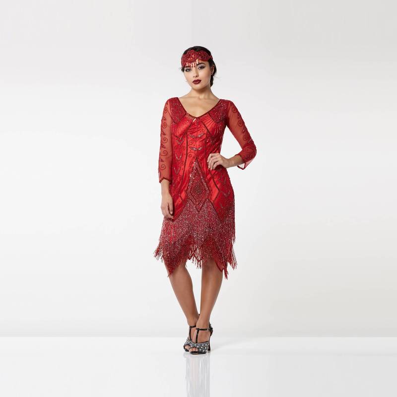 Us14 Uk18 Aus18 Eu46 Scharlach Rot Flapper Kleid Mit Ärmeln Slip Enthalten 1920Er Jahre Große Gatsby Deco Charleston Downton Abbey Brautjungfern Jazz von Gatsbylady