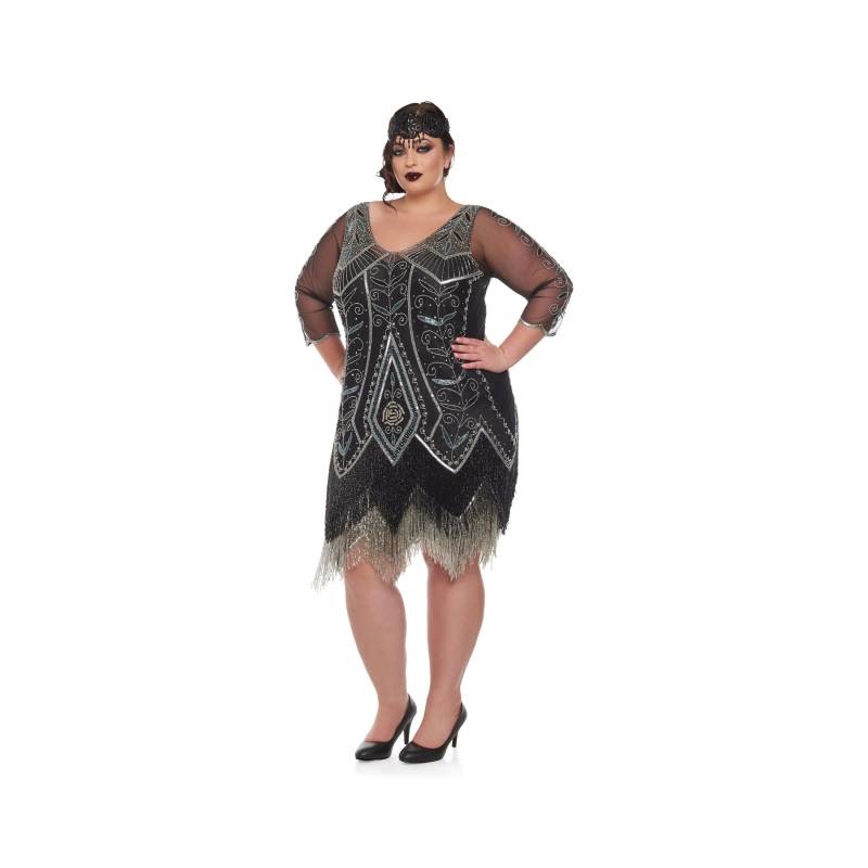 Us18 Uk22 Aus22 Eu50 Scarlette Schwarz Silber Flapper Kleid Mit Ärmeln Ohne Verschluss 20Er Jahre Vintage Inspirierte Great Gatsby Art Deco von Gatsbylady