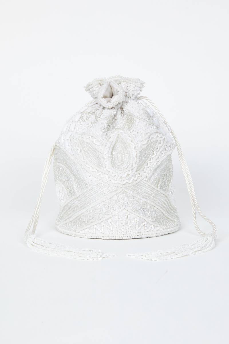 Vintage Inspirierte Beatrice Bucket Pouch Clutch Geldbörse Tasche Weiß Hochzeit Braut Brautjungfern 20Er Jahre Great Gatsby Flapper Art Deco Retro von Gatsbylady