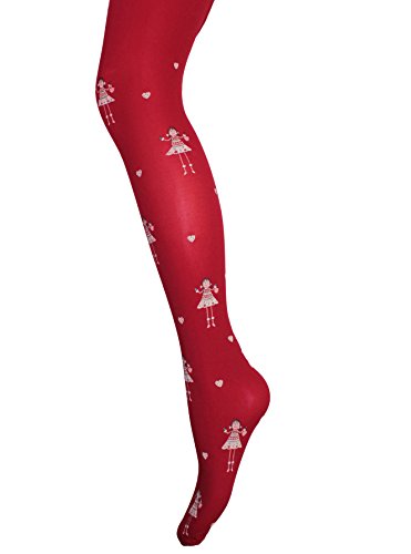 Gatta Christmastime 06 - gemusterte Kinderstrumpfhose mit Püppchenrmotiv und Herzchen für Mädchen - Größe 128-134 - rot von Gatta