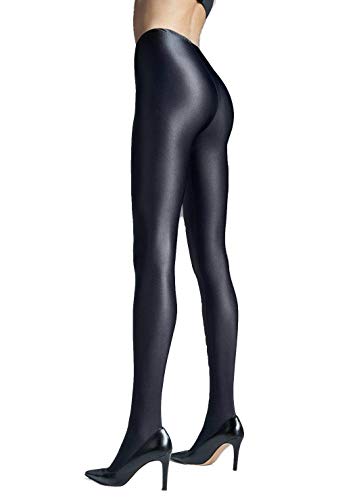 Gatta Damen-Strumpfhose mit Fuß, glänzend, flüssig, Wetlook, Schwarz, Nero (Schwarz), L von Gatta