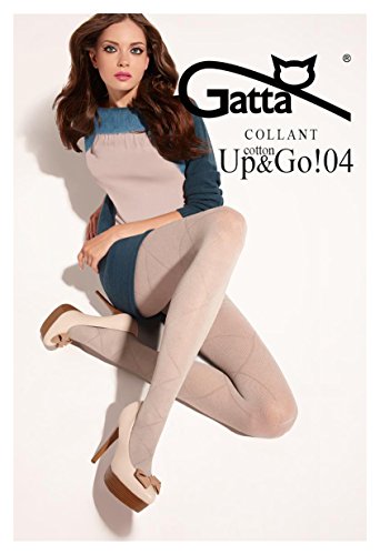 Gatta Fashion Cotton Up&Go 04 - gestreift-gemusterte blickdichte Strumpfhose aus Baumwolle mit Fischgrätenmuster - Größe 4-L - Schwarz von Gatta