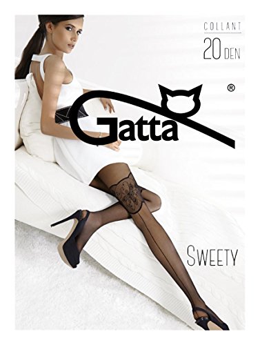 Gatta Fashion Sweety 04-20den - sexy gemusterte Strumpfhose mit heißem Strapsemuster - Größe 4-L - Schwarz von Gatta