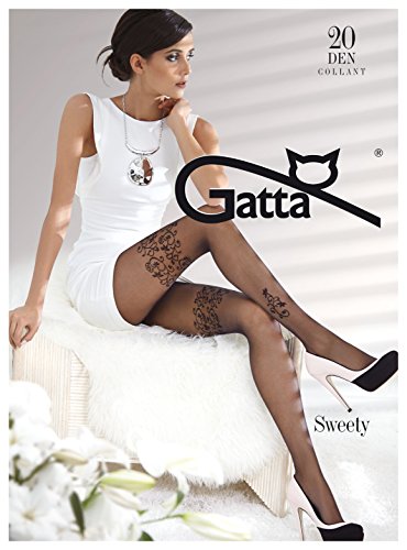 Gatta Fashion Sweety 06-20den - sexy gemusterte Strumpfhose mit heißem Strapsemuster - Größe 2-S - Schwarz von Gatta