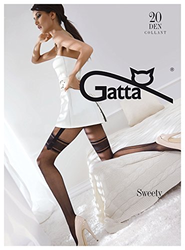 Gatta Fashion Sweety 07-20den - sexy gemusterte Strumpfhose mit heißem Strapsemuster - Größe 2-S - Schwarz von Gatta