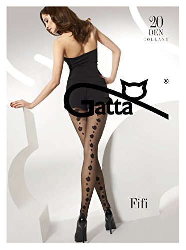 Gatta Fifi 19-20den - sexy gemusterte Partystrumpfhose mit Blumen-Naht - Größe 2-S - Nero-schwarz von Gatta