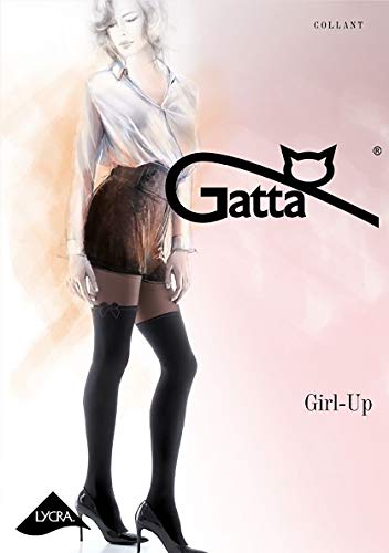 Gatta Girl Up 23-20/60den gemusterte semi blickdichte Strumpfhose im Overkneedesign und Schleife - Größe 2-S - Schwarz von Gatta