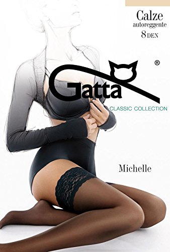 Gatta Michelle 01 - elegante matte halterlose Strümpfe aus Lycra Satin Sheers mit Abschluss in Spitzenoptik - Größe XS-S - Ferrari-rot von Gatta