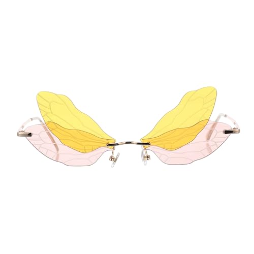 Gatuida 1 Paar Damen Unregelmäßige Sonnenbrille im Drachenflügel Design Randlose Fashion Eyewear Robustem und Pc für Partys Festivals und Alltag Glod Gelb Rot Gatuida 1 Paar Damen Unregelmäßige Sonnenbrille im Drachenflügel Design Randlose Fashion Eyewear Robustem und Pc für Partys Festivals und Alltag Glod Gelb Rot von Gatuida