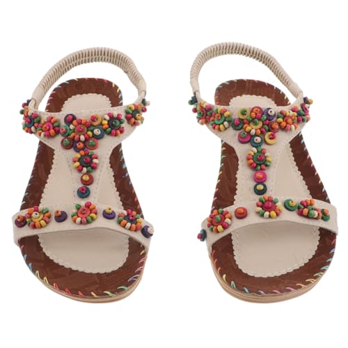 Gatuida 1 Paar Flache Sandalen: Bequeme Damensandale Mit Knöchelriemen – Flache, Rutschfeste Strandschuhe Im Boho-stil Mit Perlenschmuck Für Damen, Mädchen Und Frauen (größe: 39) von Gatuida