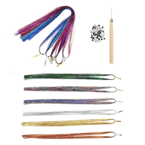 Gatuida 1 Satz Glitzernde Haarsträhnen Set Farben Haar Tinsel Zubehör für Mädchen mit Silikon Clips und Häkelnadel für Partys und Kreative Frisuren von Gatuida