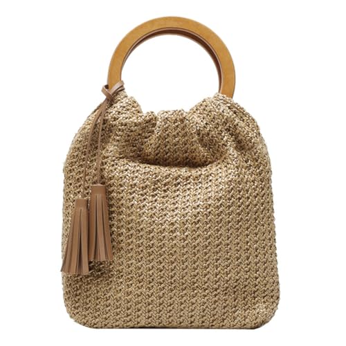 Gatuida 1 Stück Runder Handgewebter Strandtasche mit Holzgriff Umhängetasche für Damen für Sommer Hochwertigem Geräumig und Gatuida 1 Stück Runder Handgewebter Strandtasche mit Holzgriff Umhängetasche für Damen für Sommer Hochwertigem Geräumig und von Gatuida