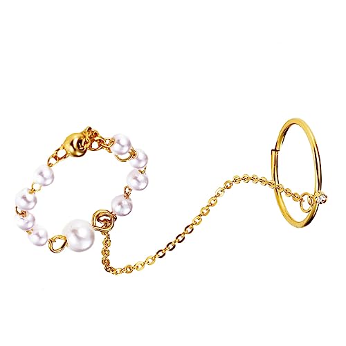 Gatuida Kreativer Kettenring Mit Perlen Für Finger Exquisit Verarbeitet Aus Hochwertiger Legierung Und Kunstperlen Retro Und Schick Für Jeden Anlass von Gatuida