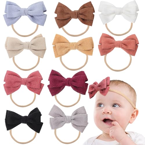 Gatuida 10 Stück Baby Stirnbänder Dehnbare Nylon-Baby-Mädchen-Schleifen Für Neugeborene Säuglinge Kleinkinder Haar-Accessoires Foto-Requisiten von Gatuida