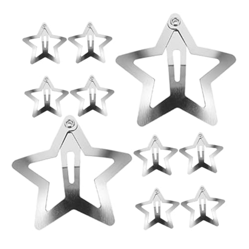 Gatuida 10 Stück Stern Haarspangen Metall Snap Haarclips für Mädchen und Frauen Stabile Vielseitige Haaraccessoires Einfache Anwendung Glänzend Silberne Stern Form für Partys und Alltag von Gatuida