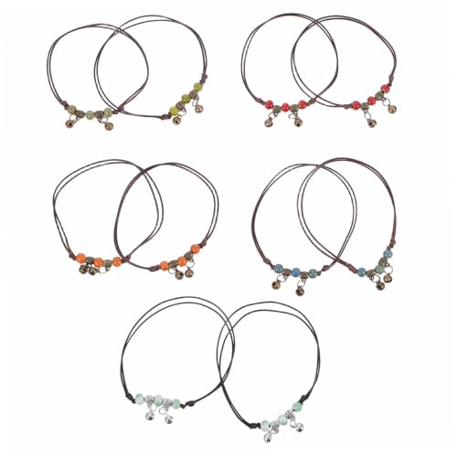 Gatuida 10 Stück Teiliges Boho Fußkettchen mit Verstellbarem Geflochtenem Band Handgefertigte Porzellanperlen Vintage Hippie Stil Ethno Schmuck für Frauen und Mädchen Vielseitig und von Gatuida