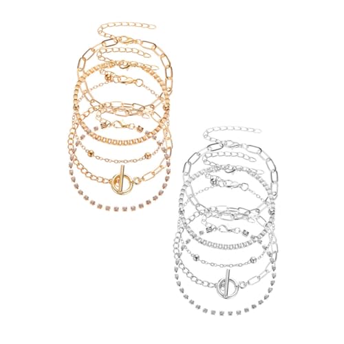 Gatuida 10 Stück Teiliges Boho Fußkettchen und Armband Verstellbare Modeschmuck kubanerkette Damen Schmuck in Gold und Silber Stilvolle Kreative Fuß Handkette für Frauen von Gatuida