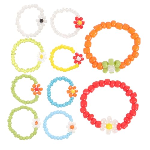 Gatuida 10 Stück Teiliges Bunter Blütenringe Perlen für Mädchen Handgefertigte Fingeraccessoires mit Feiner Verarbeitung für Sommer von Gatuida