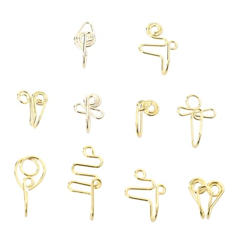 Gatuida 10 Stück Teiliges Edelstahl Fake Nasenringe Nasenschmuck ohne Piercing Goldfarben Verschiedene Designs Langlebig Komfortabel für Damen und Herren von Gatuida
