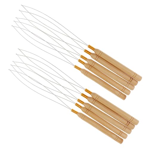 Gatuida 10 Stück Teiliges Haarverlängerung Häkelnadeln aus Edelstahl mit Rutschfestem Holzgriff Schlanke Loop Needles für Micro Rings Micro Beads und Nano Beads Praktisches Ziehwerkzeug von Gatuida