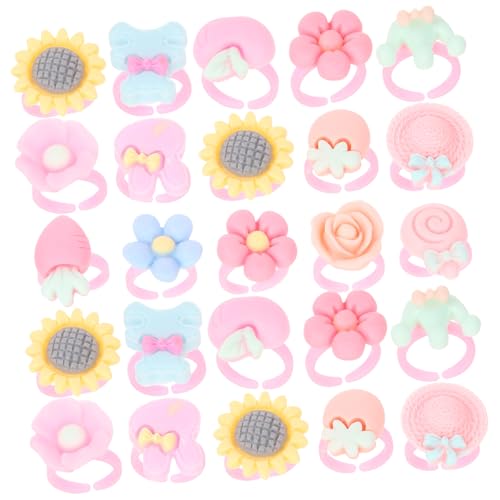 Gatuida 100 Stück Teiliges Kunststoff ring Mädchen Bunte Blumendesigns Kindergeburtstagsgeschenke für Jahre Verstellbare Spielringe für Rollenspiele und Partydekoration von Gatuida