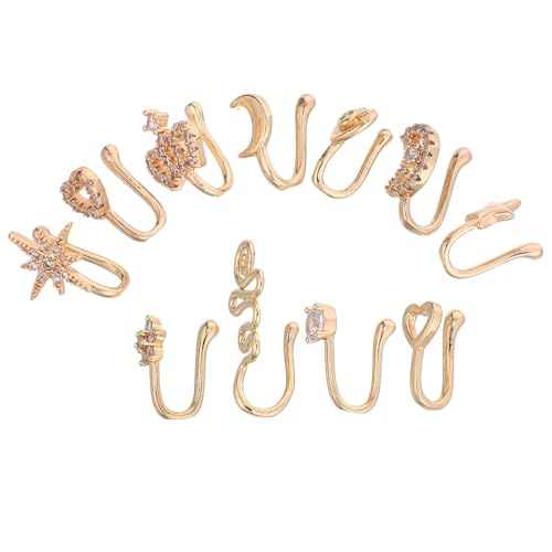 Gatuida 11 Stück Fake-Nasenringe: Kupfer Fake-Septum-Ohrstecker, Hoop, Faux-Nasenpiercing, Clip-On-Manschette, Faux-Körperpiercing-Schmuck für Frauen und Männer von Gatuida
