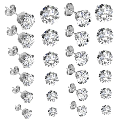 Gatuida 12 Paare Damen Ohrstecker aus mit Funkelnden Zirkonia Silberfarbene Schmuckstücke in Verschiedenen Ohrstecker für Frauen als Geschenkset von Gatuida