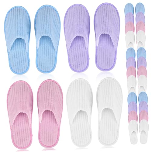 Gatuida 12 Paare Einweg Hausschuhe Damen Herren Rutschfest Komfortable Gästehausschuhe für Hotel Spa Pediküre Leicht Tragbar Universalgröße in Violett Weiß Rosa Blau von Gatuida