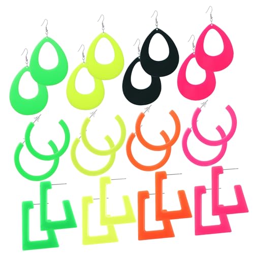 Gatuida 12 Paare Retro Neon Ohrringe Bunte Geometrische Ohrstecker und Übergroße Tropfen Ohrhänger Vintage Ohrschmuck für Damen Geeignet für Partys und Freizeitlook von Gatuida