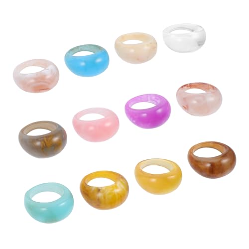 Gatuida 12 Stück Bunte Vintage Resin Ringe Teiliges Modischen Knöchel und Finger Ringen für Verschiedene Anlässe und Outfits Hochwertigem Material Gefertigt von Gatuida
