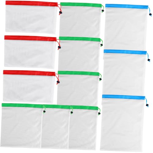 Gatuida 12 Stück Teiliges Wiederverwendbare Netztaschen aus Strapazierfähigem Polyester mit Zugbandverschluss Waschbar Vielseitig für Obst Gemüse und Aufbewahrung in DREI Klein Mittel von Gatuida