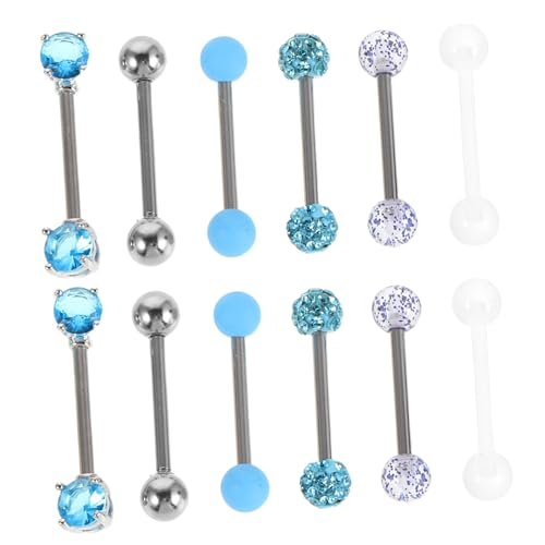 Gatuida 12 Stück Teiliges Zungenpiercing aus Edelstahl mit Kunststoff perlen und Funkelnden Zirkonia Leichter Barbell mit Geradem Stab Modische Piercing Schmuck für Damen und Herren für von Gatuida